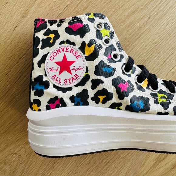 ❤️❤️Converse All Star Ctas Move Hi Kids Shoes 5.5 Platform Leopard Black 272376C - Picture 13 of 13